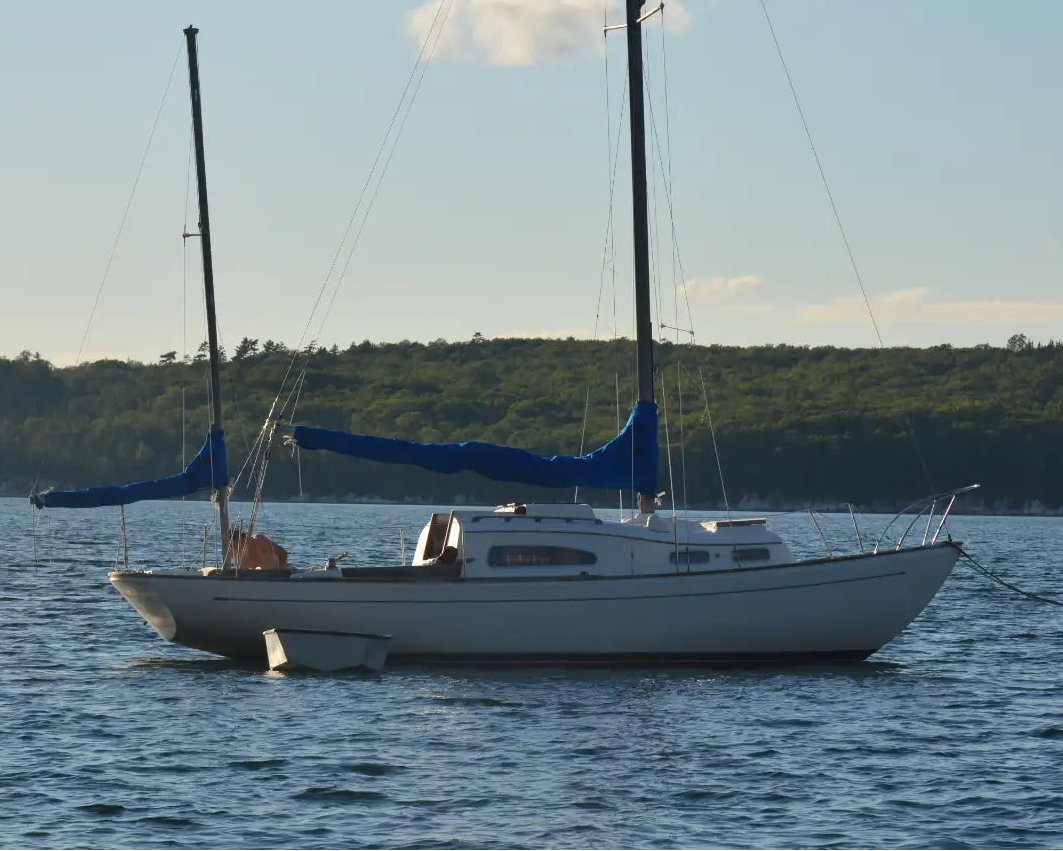 Sailboat on calm water with a clear sky
